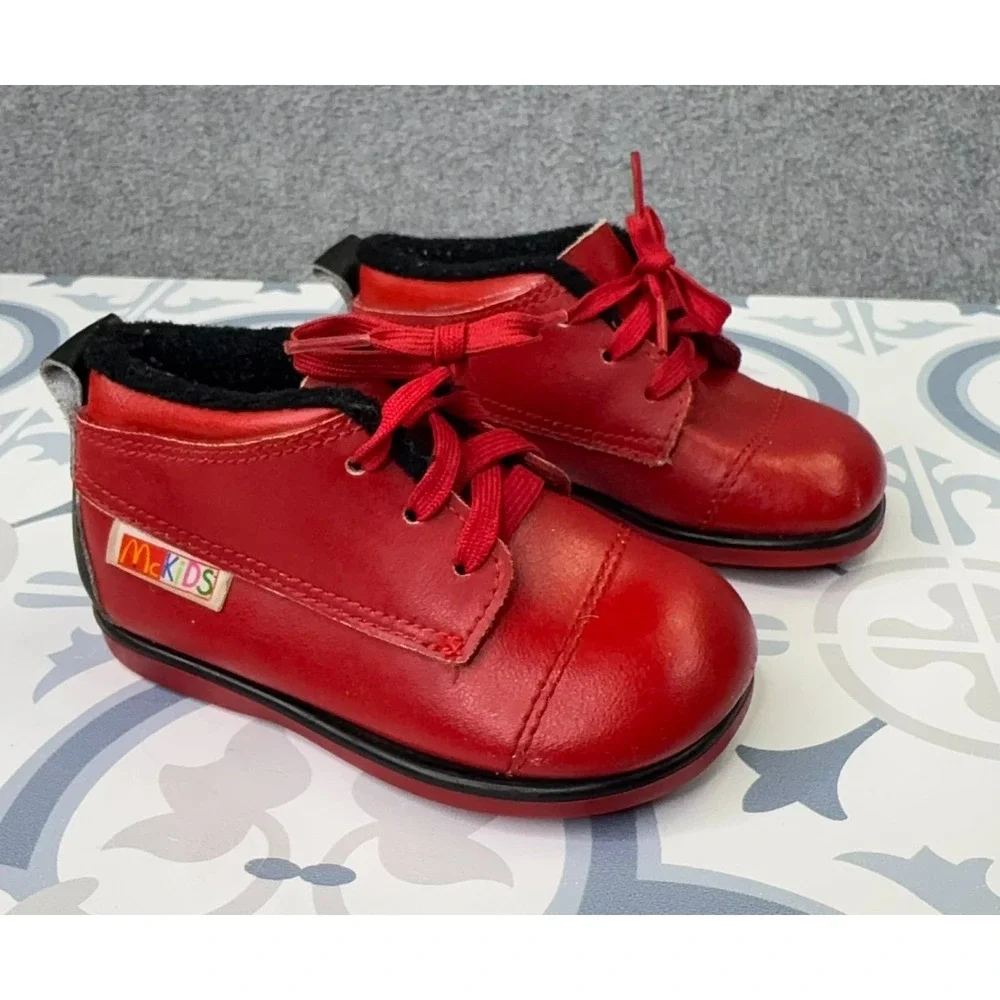 Vintage 80s Baby Deer x McKids Walking Shoes Infant Size 3 1/2 D Red Leather USA